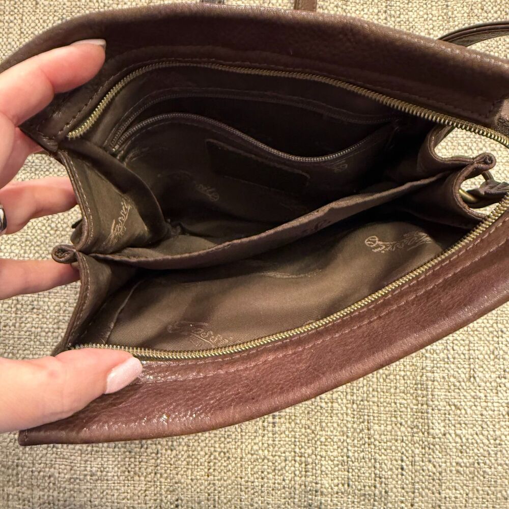 Vintage Fossil 1954 Brown Pebbled Leather Crossbody Bag Adjustable Sling Purse - Picture 5 of 10
